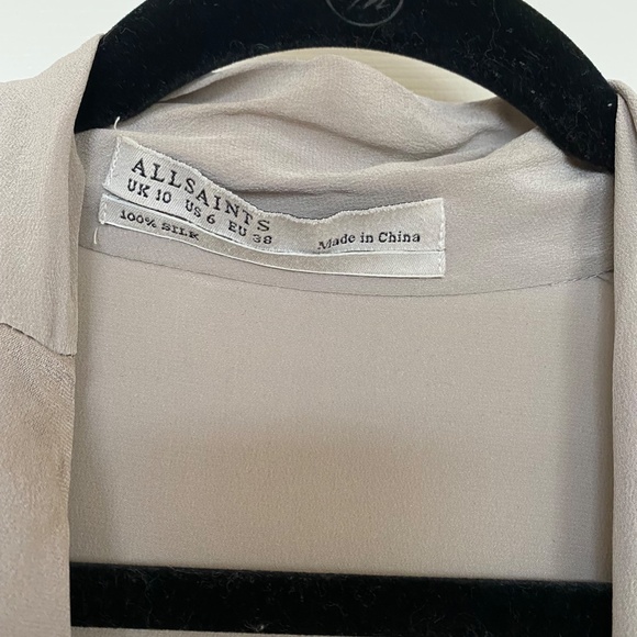 All Saints Gray Lucas Shirt Dress Silk Long Sleeve Mini - Picture 4 of 5